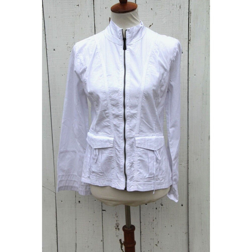 XCVI Women's  White Full Zip Breathable Cotton Blend Cargo Jacket Top Sz S